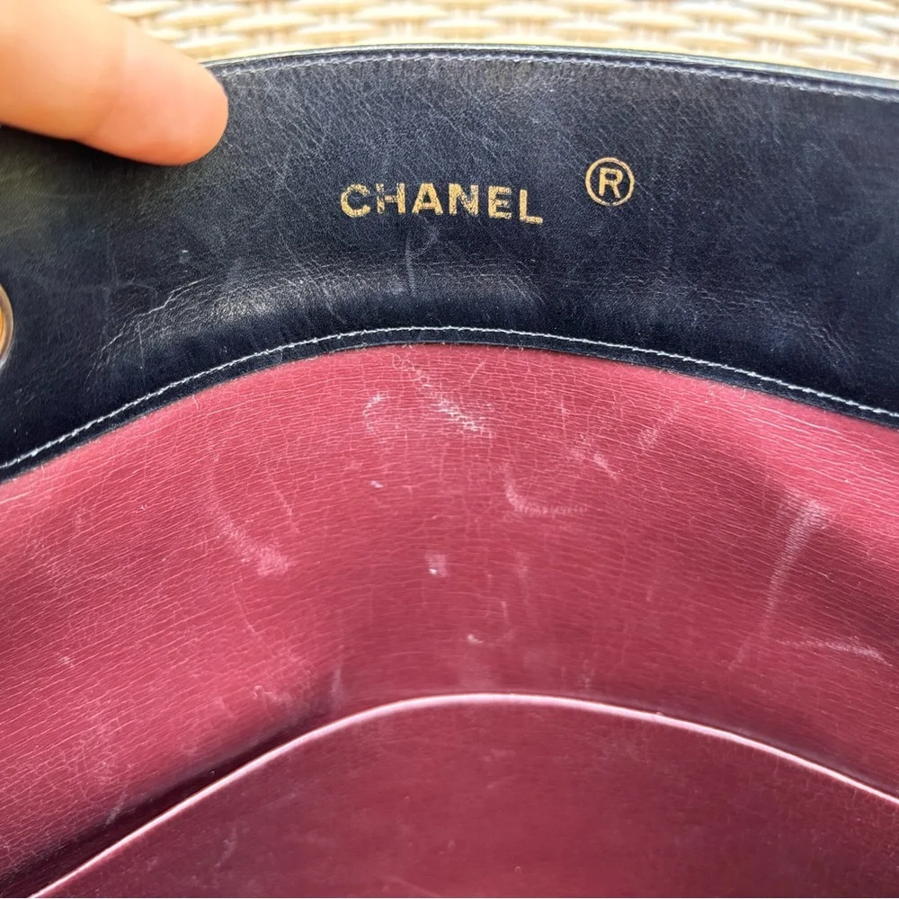 Authentic CHANEL vintage flat black lambskin mini tote